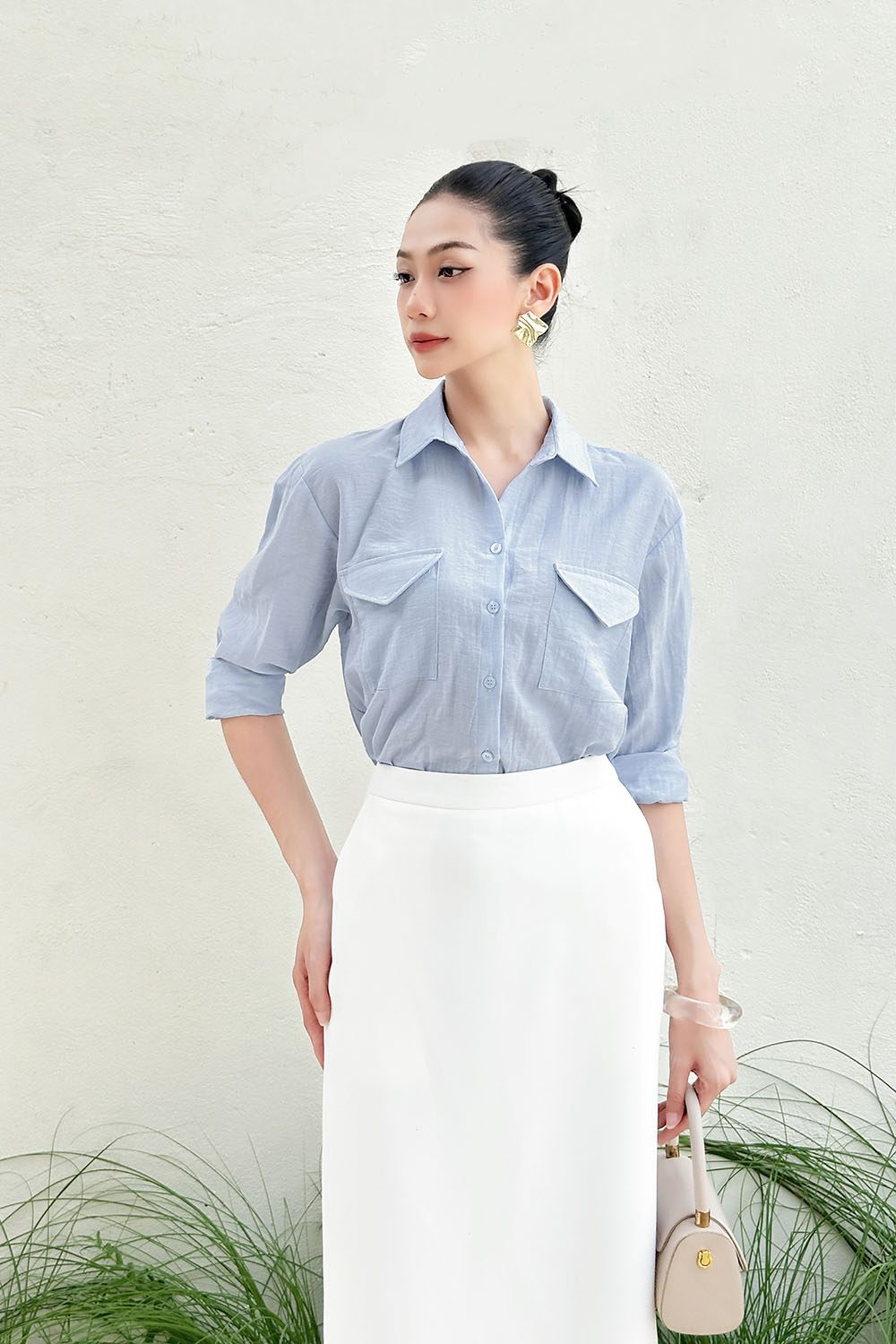 ao-so-mi-nu-mau-xanh-tay-dai-asm27-30 Áo sơ mi nữ trung niên màu xanh tay dài ASM27-30