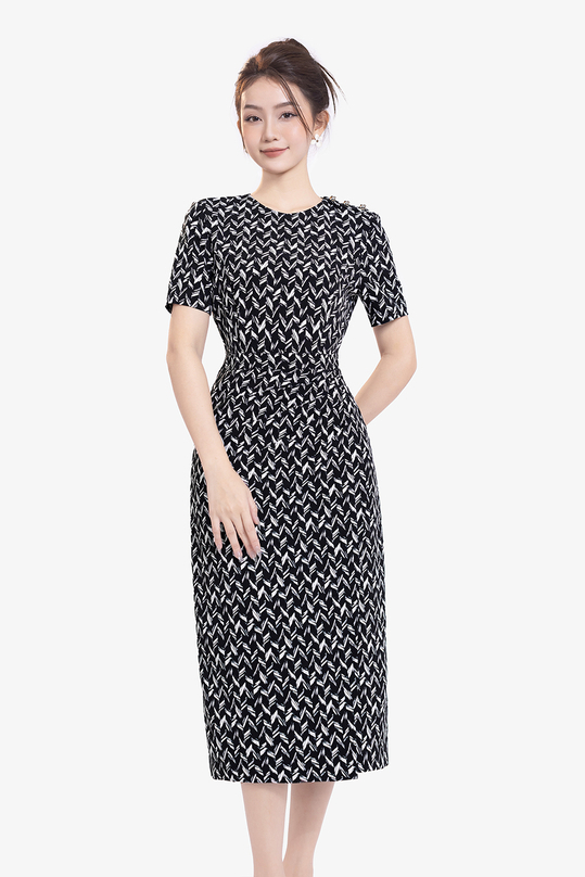dam-den-om-body-hoa-tiet-dang-dai-kk178-32 Đầm đen ôm body họa tiết dáng dài Kk178-32