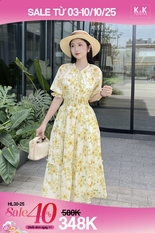 hl30-25 Đầm xòe hoa dáng dài ưu đãi lên đến 80%