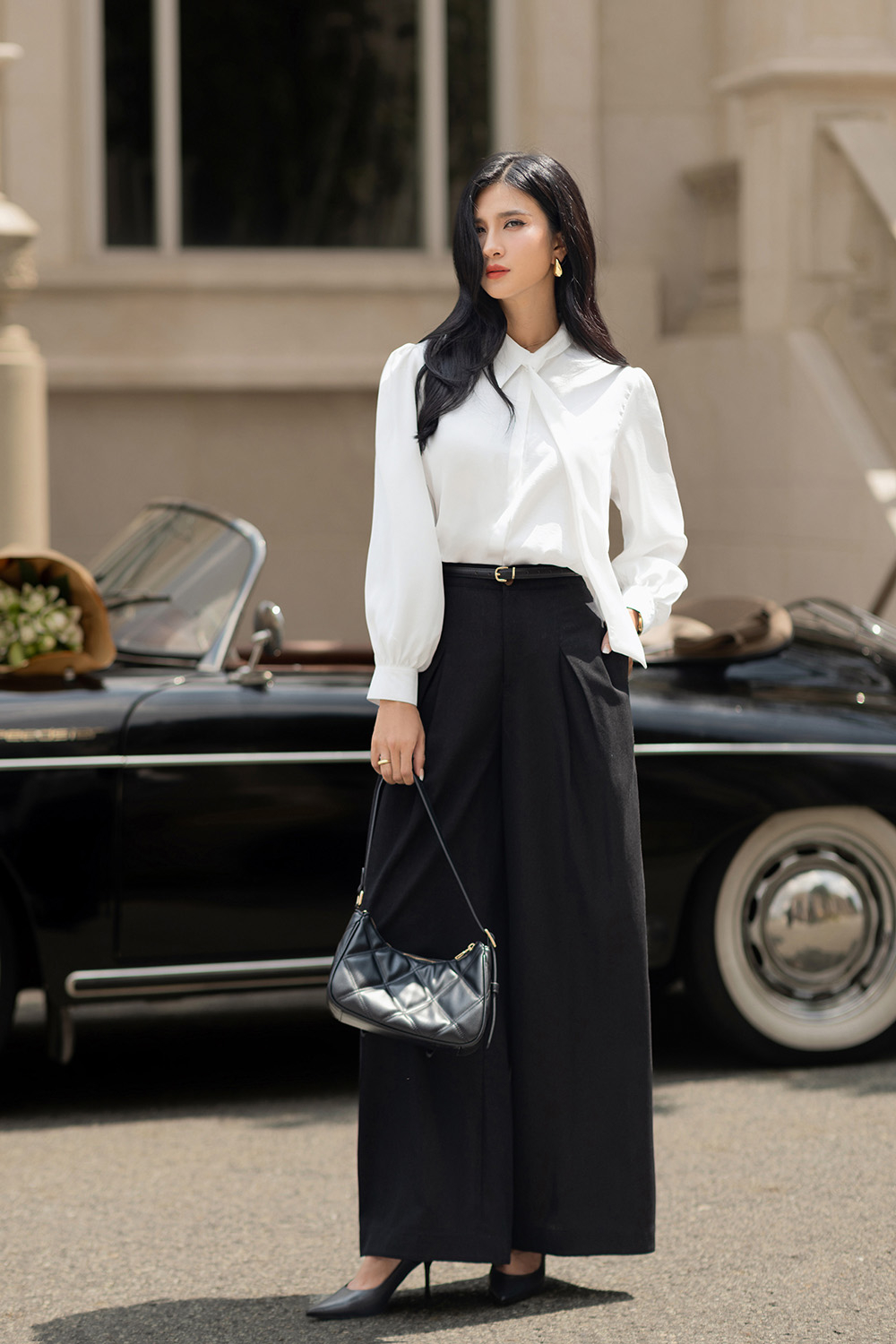 Quần công sở linen đen dáng suông QCS08-02