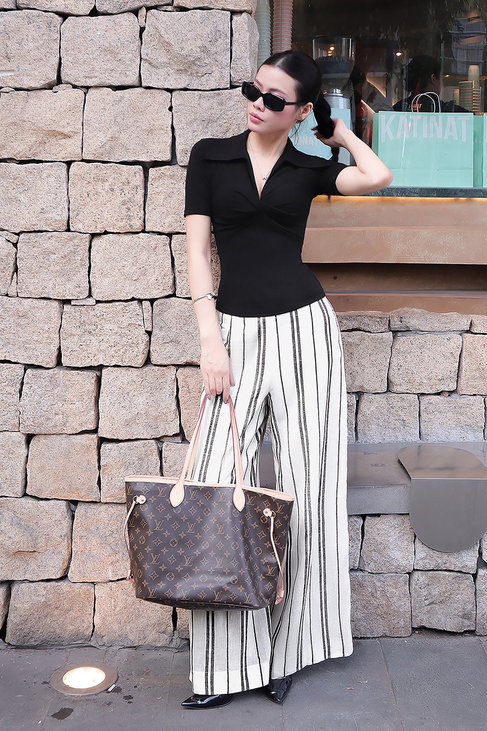Quần ống suông linen kẻ sọc QCS07-33