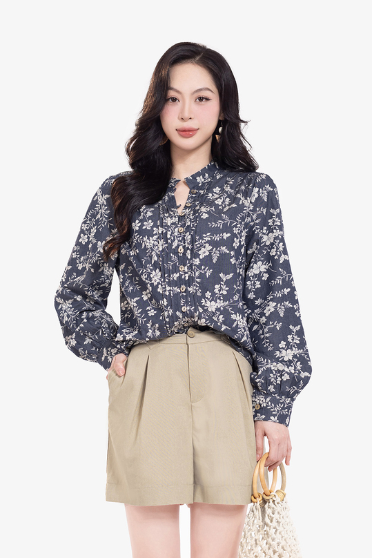 Quần short nữ xếp ly đai bản cài nút QCS07-21