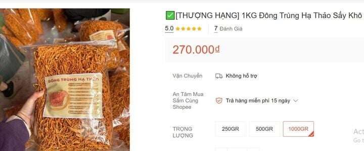 1784548519-c37b39839e-dong-trung-ha-thao-5-15-width720height300 “Đông trùng hạ thảo” chỉ gần 300.000 đồng/kg được rao bán công khai (Ảnh chụp màn hình)