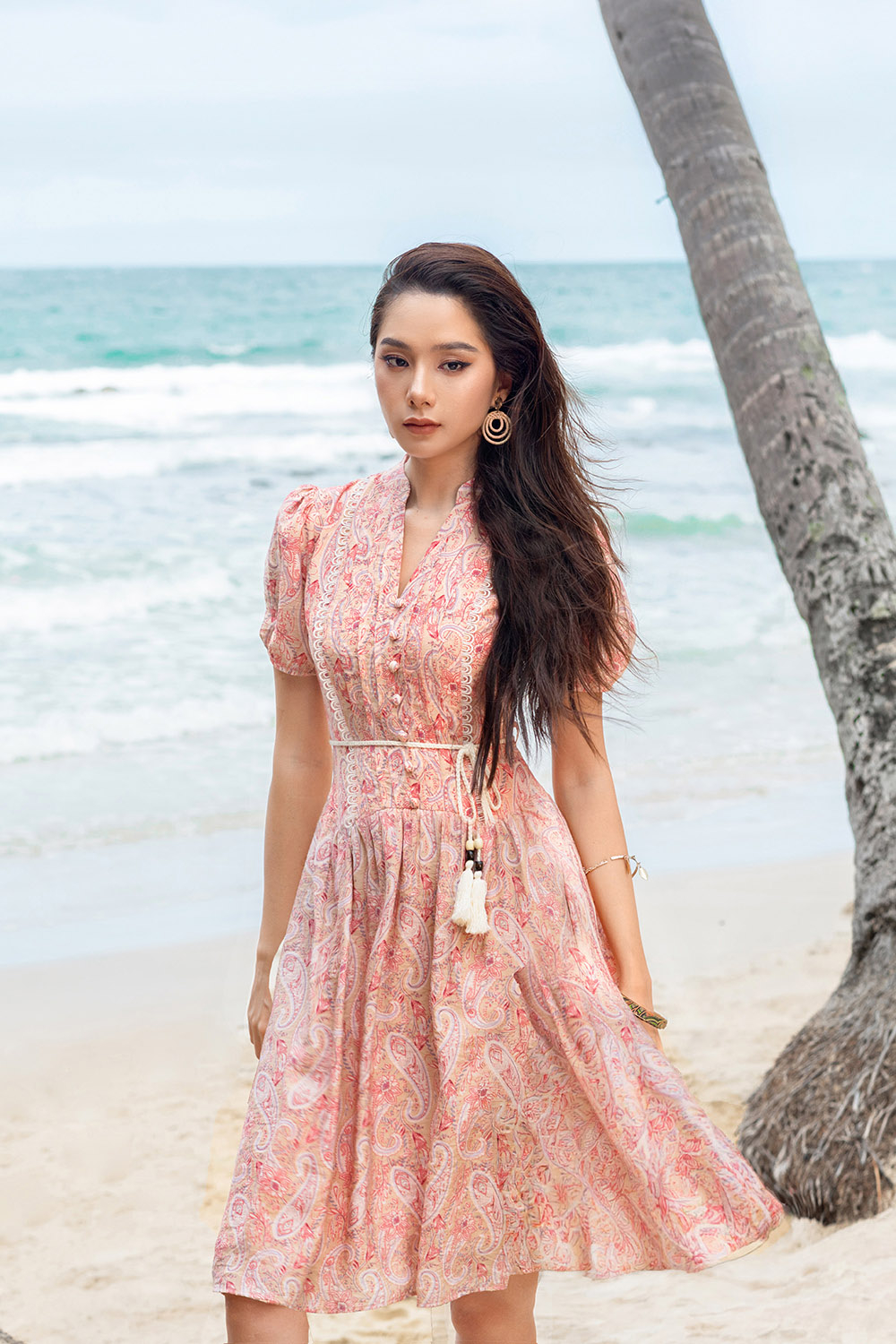 dam-xoe-co-tru-hoa-tiet-paisley-hl34-33-1 Đầm xòe cổ trụ họa tiết paisley HL34-33