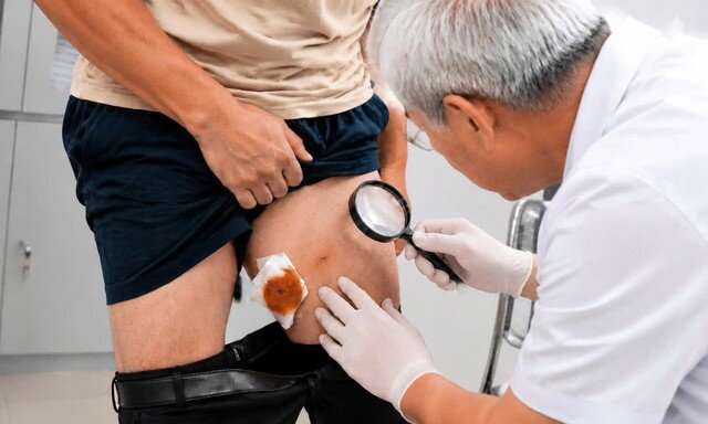 Bác sĩ thăm khám cho người bệnh. Ảnh: BVCC. 