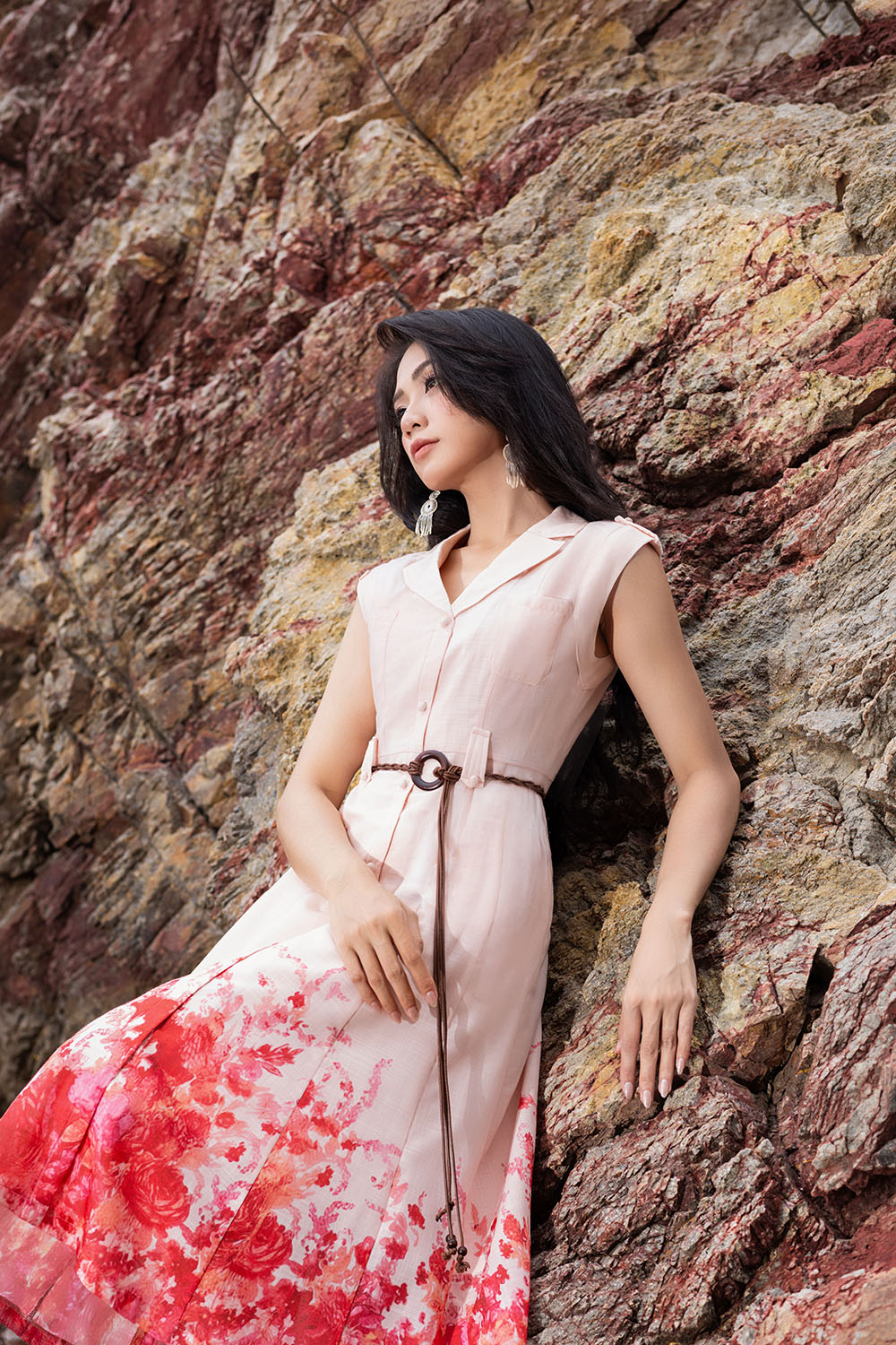 dam-xoe-dai-co-vest-in-hoa-tung-vay-kk189-01 Đầm xòe dài cổ vest in hoa tùng váy KK189-01