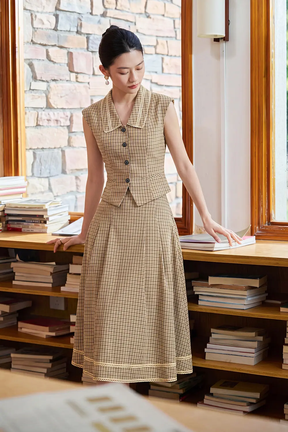 chan-vay-caro-dang-xoe-linen-soi-tre-cv11-35 Chân váy caro dáng xòe linen sợi tre CV11-35