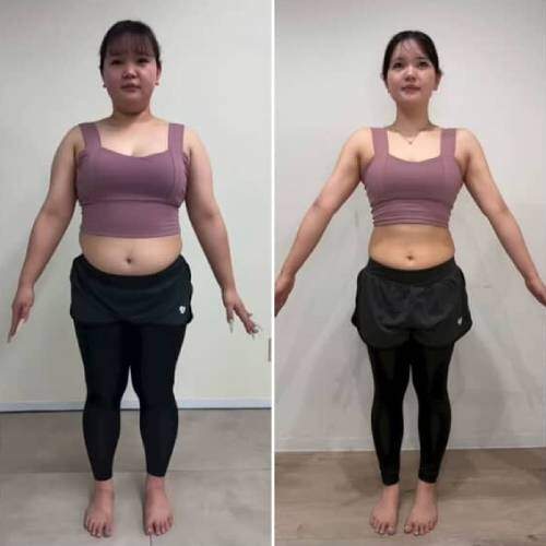 1791439749-b07108b993-giam-can1-9718-6467-0118-width500height500 Aya trước (trái) và sau quá trình tập luyện, điều chỉnh chế độ ăn uống. Ảnh: NetLab