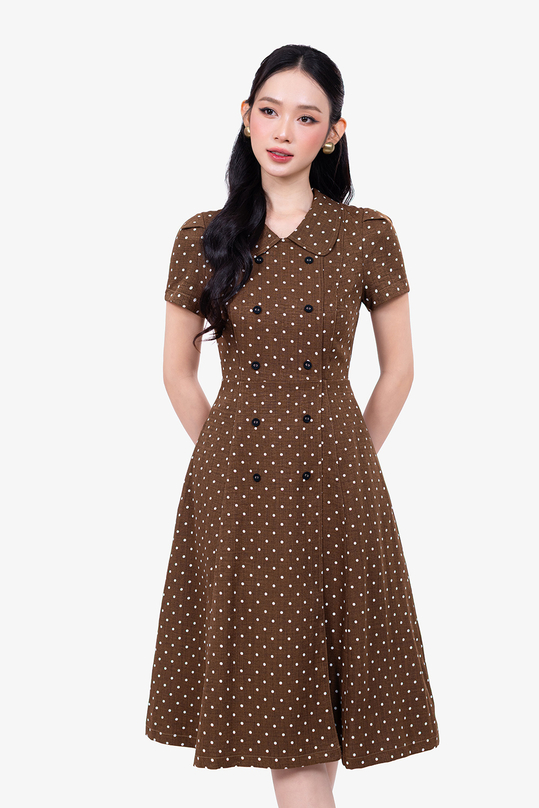 dam-cham-bi-co-sen-dinh-hang-cuc-truoc-hl35-09-1 Đầm trung niên họa tiết chấm bi cổ sen đính hàng cúc trước