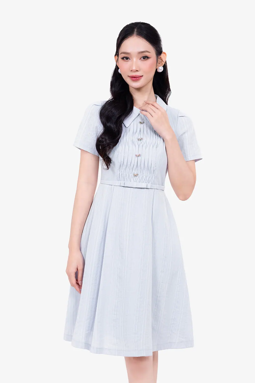 dam-cong-so-chu-a-co-sen-xep-ly-nguc-kk190-23 Đầm công sở chữ A cổ sen xếp ly ngực