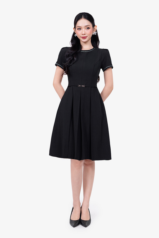 dam-cong-so-dang-xoe-xep-ly-vien-dang-ten-kk190-36-1 Đầm công sở dáng xòe xếp ly viền đăng ten