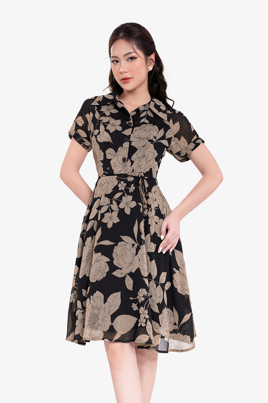 dam-hoa-tiet-hoa-co-so-mi-dang-xoe-kk188-23 Đầm họa tiết hoa cổ sơ mi dáng xòe