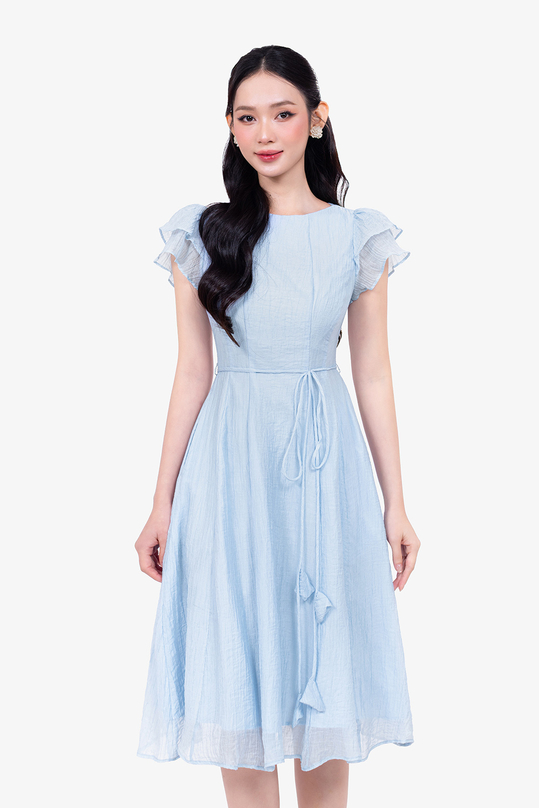 dam-xoe-mau-xanh-pastel-tay-canh-tien-hl35-15 Đầm xòe công sở màu xanh pastel tay cánh tiên