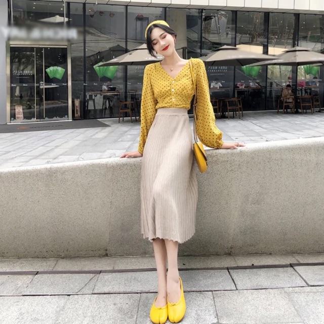 Set váy nữ tay áo phồng điệu đà kèm váy dáng dài | Shopee Việt Nam