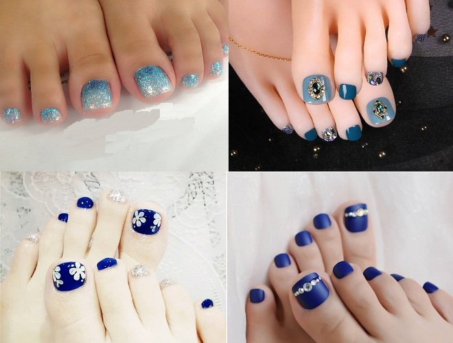 4 cách trang trí cho mẫu nail chân đẹp sơn màu xanh - Baotrithuc.vn