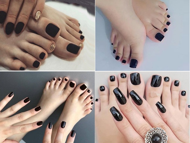 4 mẫu nail chân đẹp sơn màu đen trơn - Baotrithuc.vn