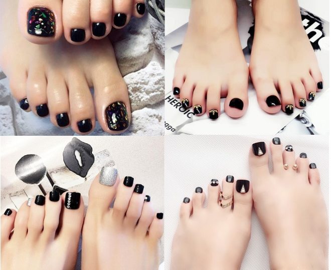 4 mẫu nail chân đẹp màu đen đính đá và hạt xà cừ - Baotrithuc.vn