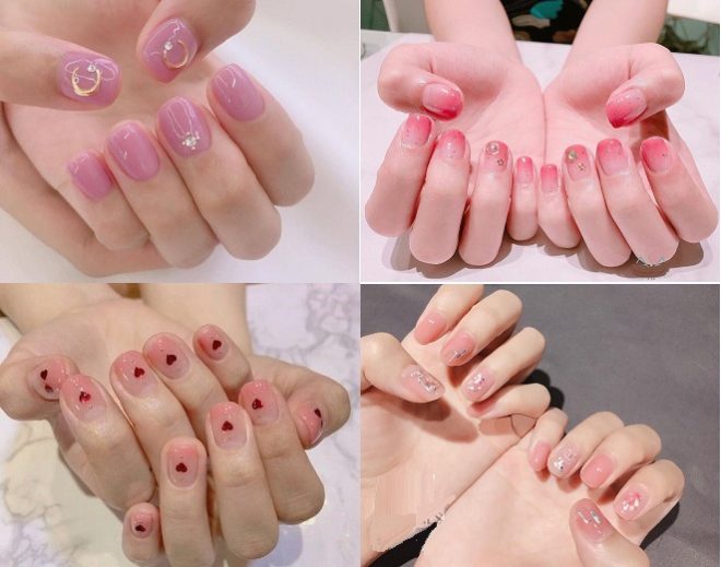 các mẫu nail sơn màu hồng đính đá - Baotrithuc.vn