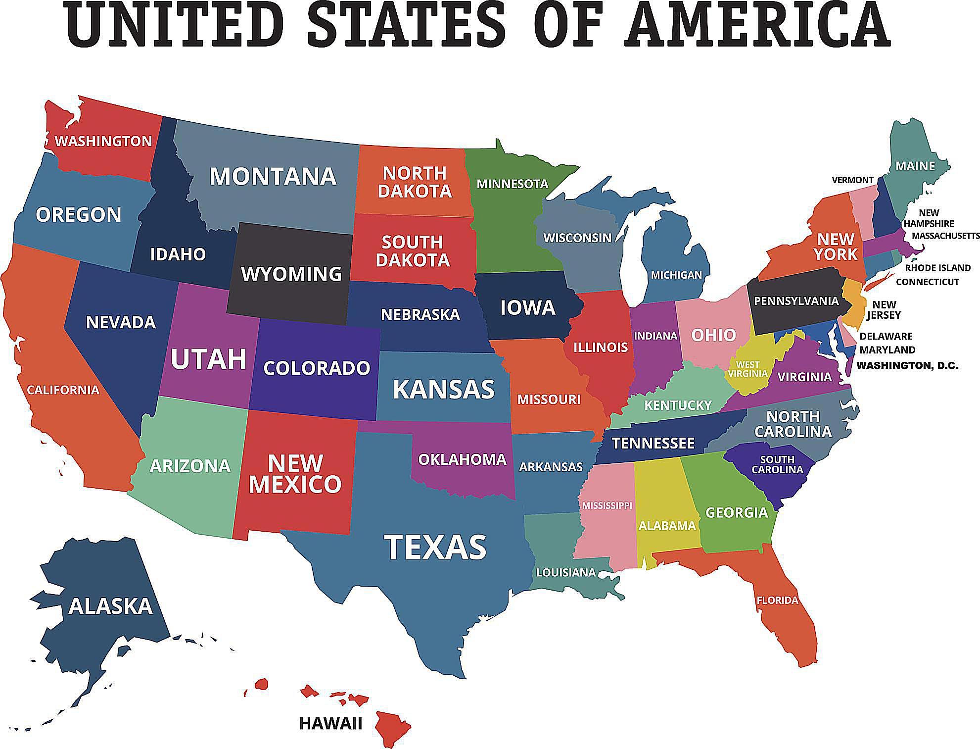 Bản đồ lãnh thổ và 50 tiểu bang của nước Mỹ