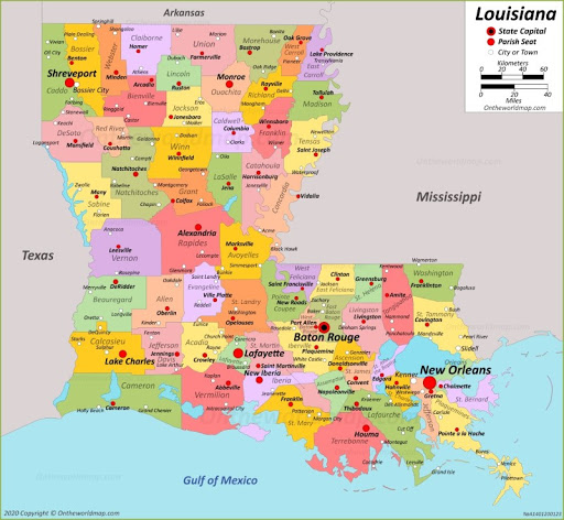 Bản đồ của bang Louisiana