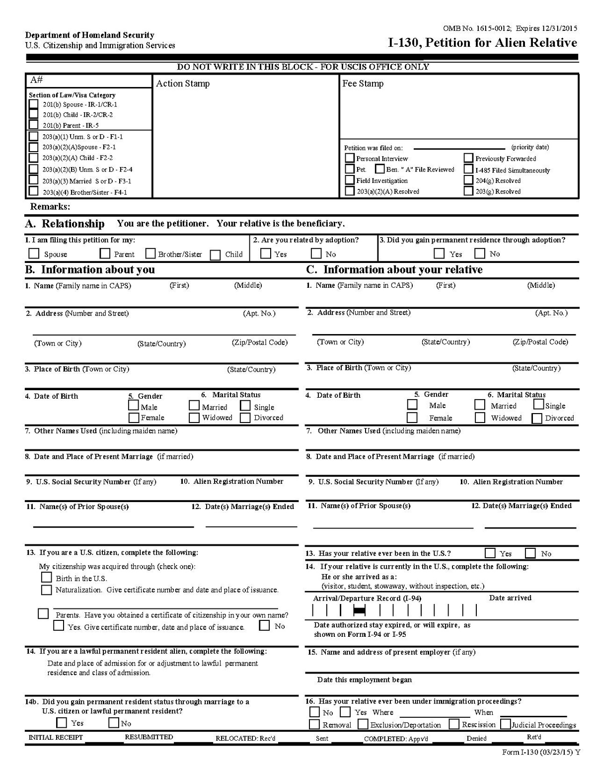 I-130 mẫu đơn nộp cho sở di trú Mỹ xét duyệt diện bảo lãnh con riêng đi Mỹ 