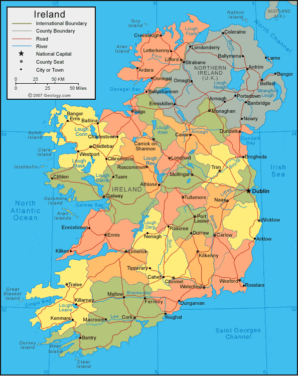 Ireland Map and Satellite Image