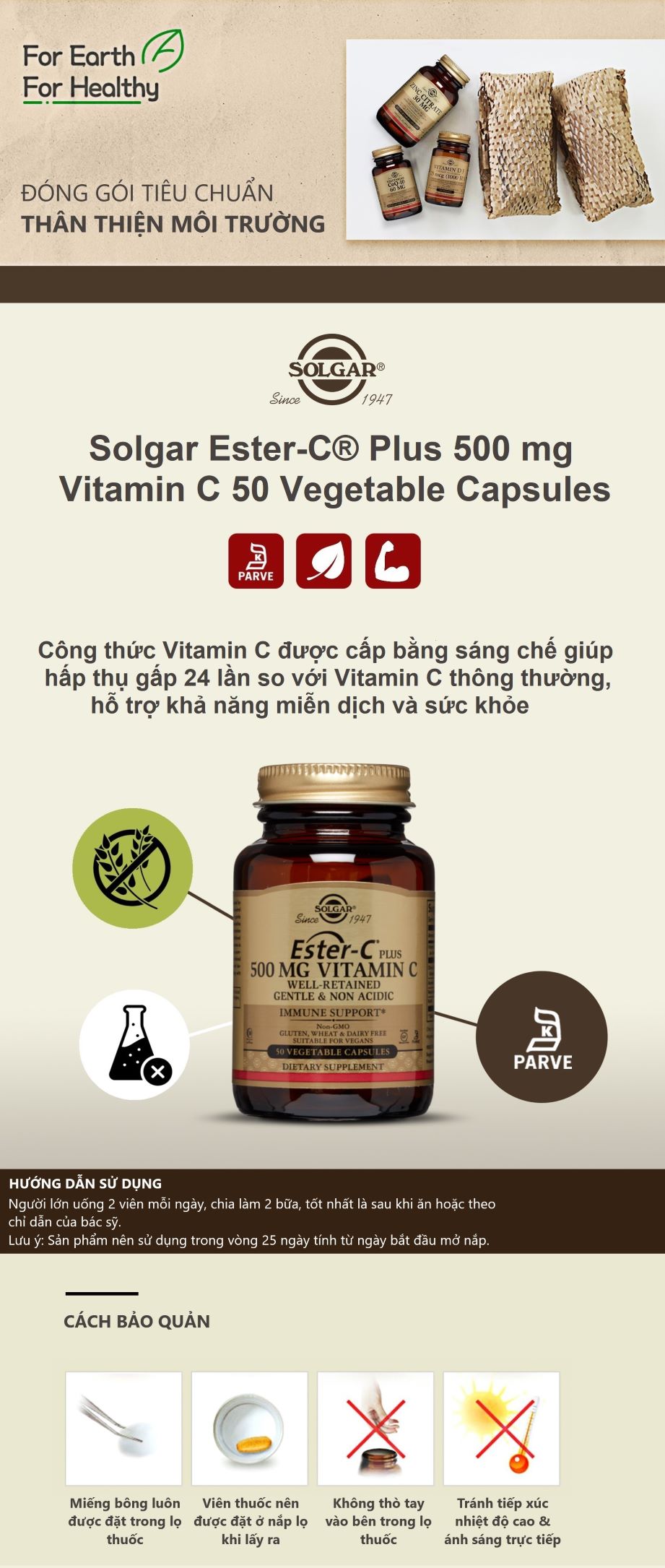 Viên nang thực phẩm Ester-C 500MG Vitamin C Solgar