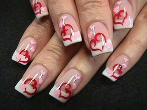 White french with red and pink hearts