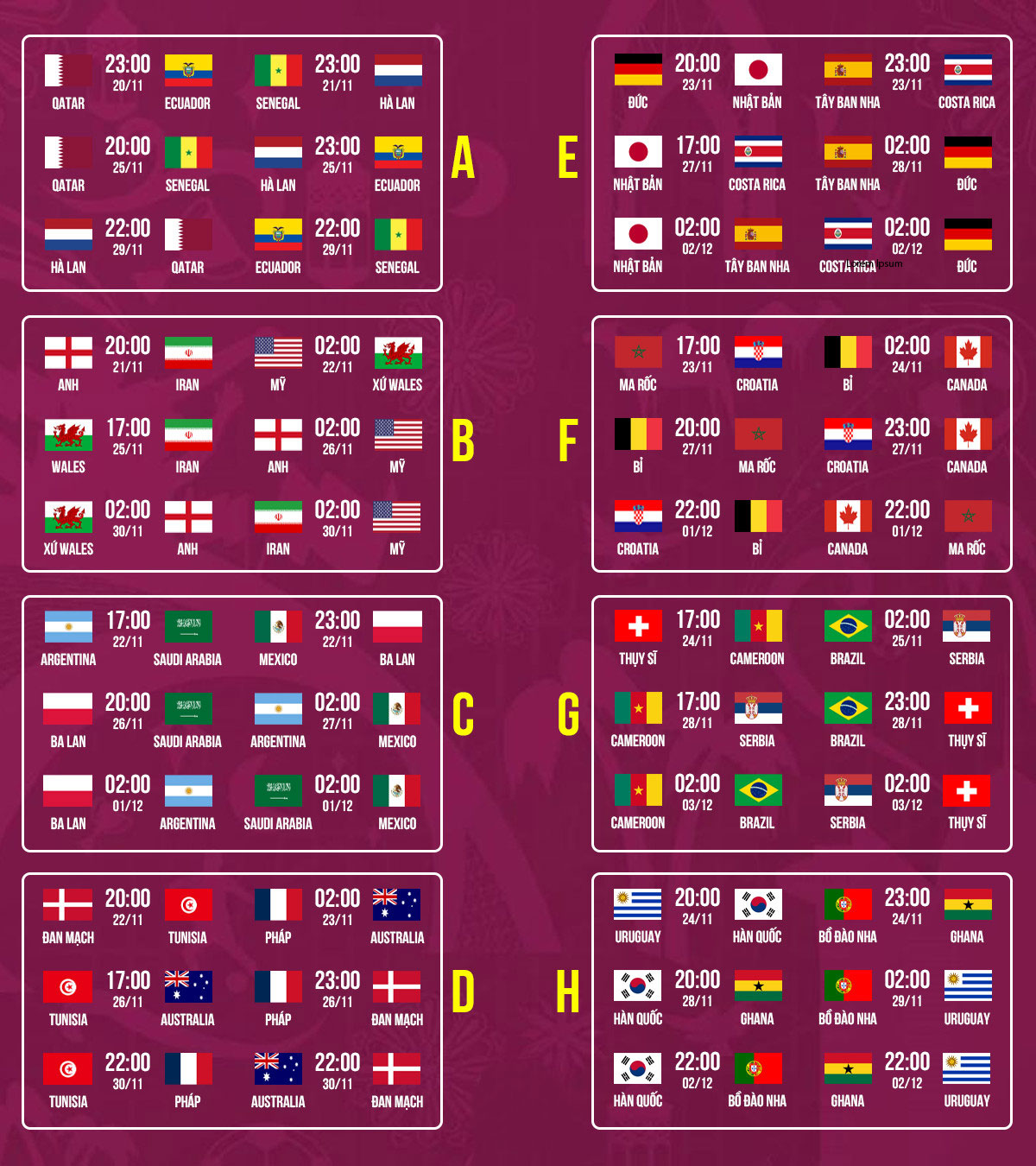 LỊCH THI ĐẤU WORLD CUP 2022 MỚI NHẤT TẠI VIỆT NAM
