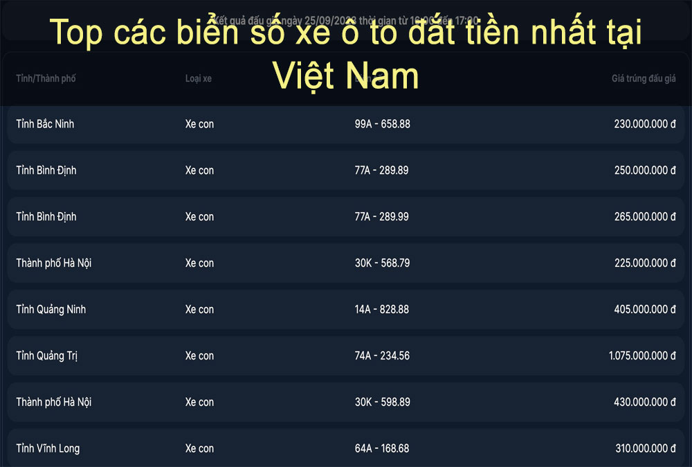 Top các biển số xe ô tô đắt tiền nhất tại Việt Nam
