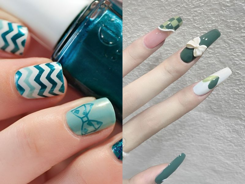 Gợi ý mẫu nail màu xanh tươi mát mà độ tuổi nào cũng làm được