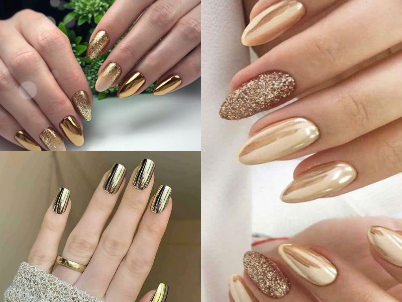 Top 7 mẫu nail tráng gương vàng gold quý phái sang trọng