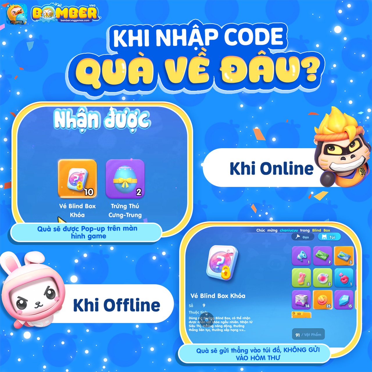 cách nhập code Bomber VNG