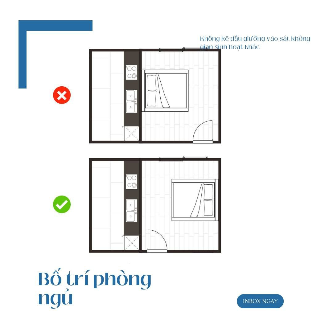 Không đặt giường ngủ sát vào các không gian sinh hoạt khác
