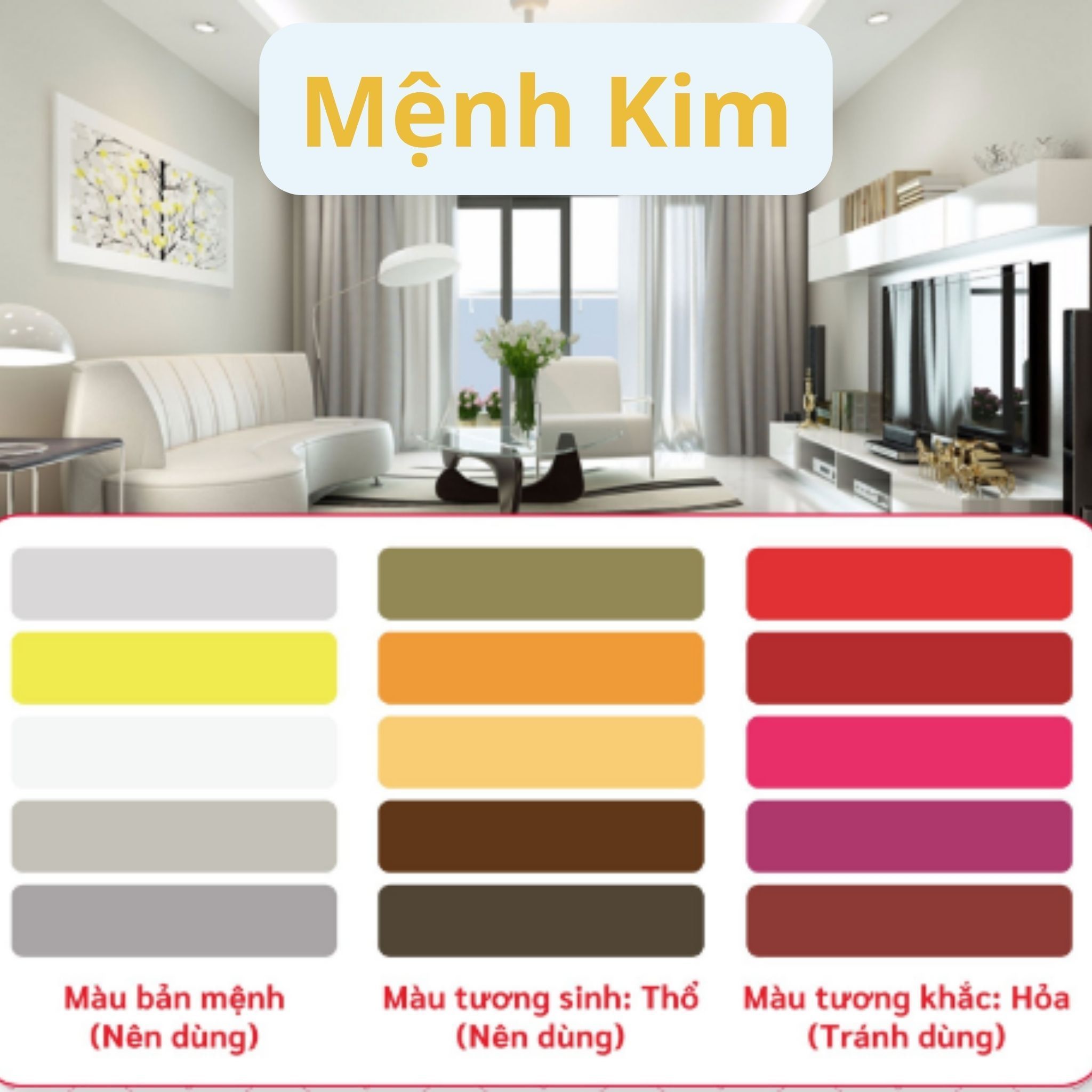 Bố trí phòng ngủ hợp mệnh Kim với các gam màu chủ đạo