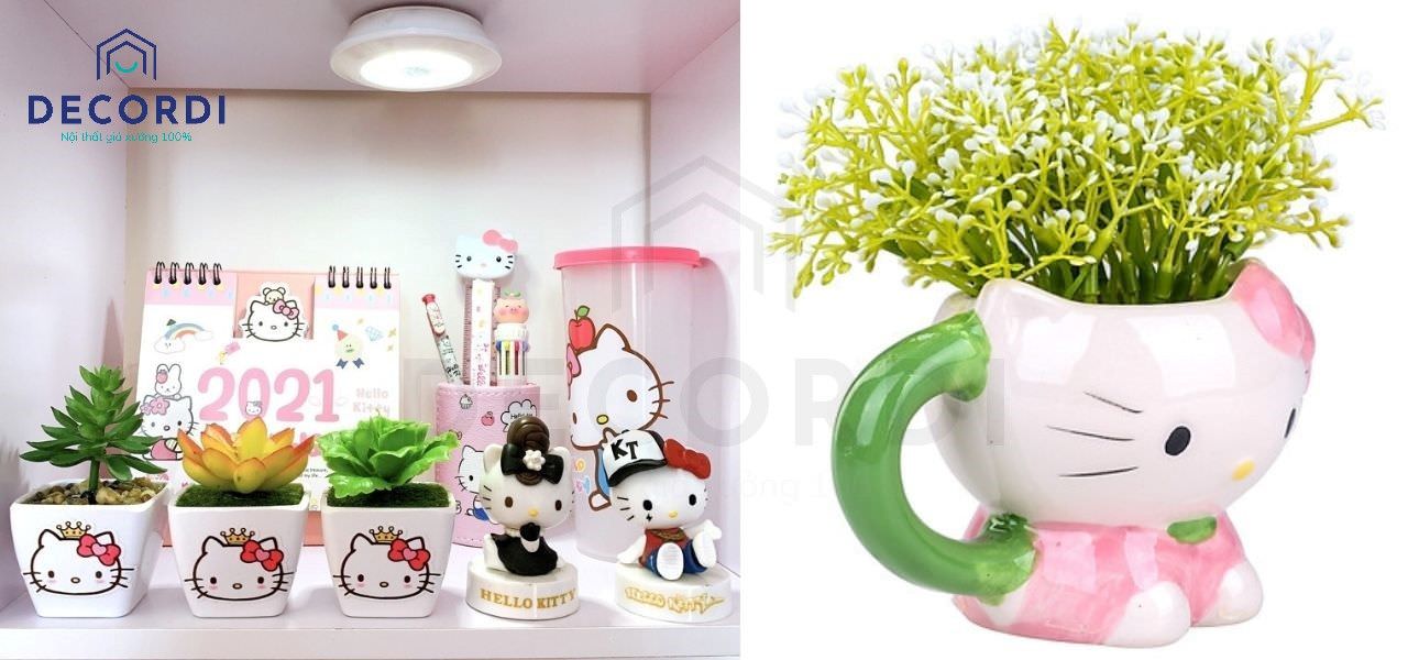 Chậu cây mini dê thương trang trí phòng ngủ hello kitty