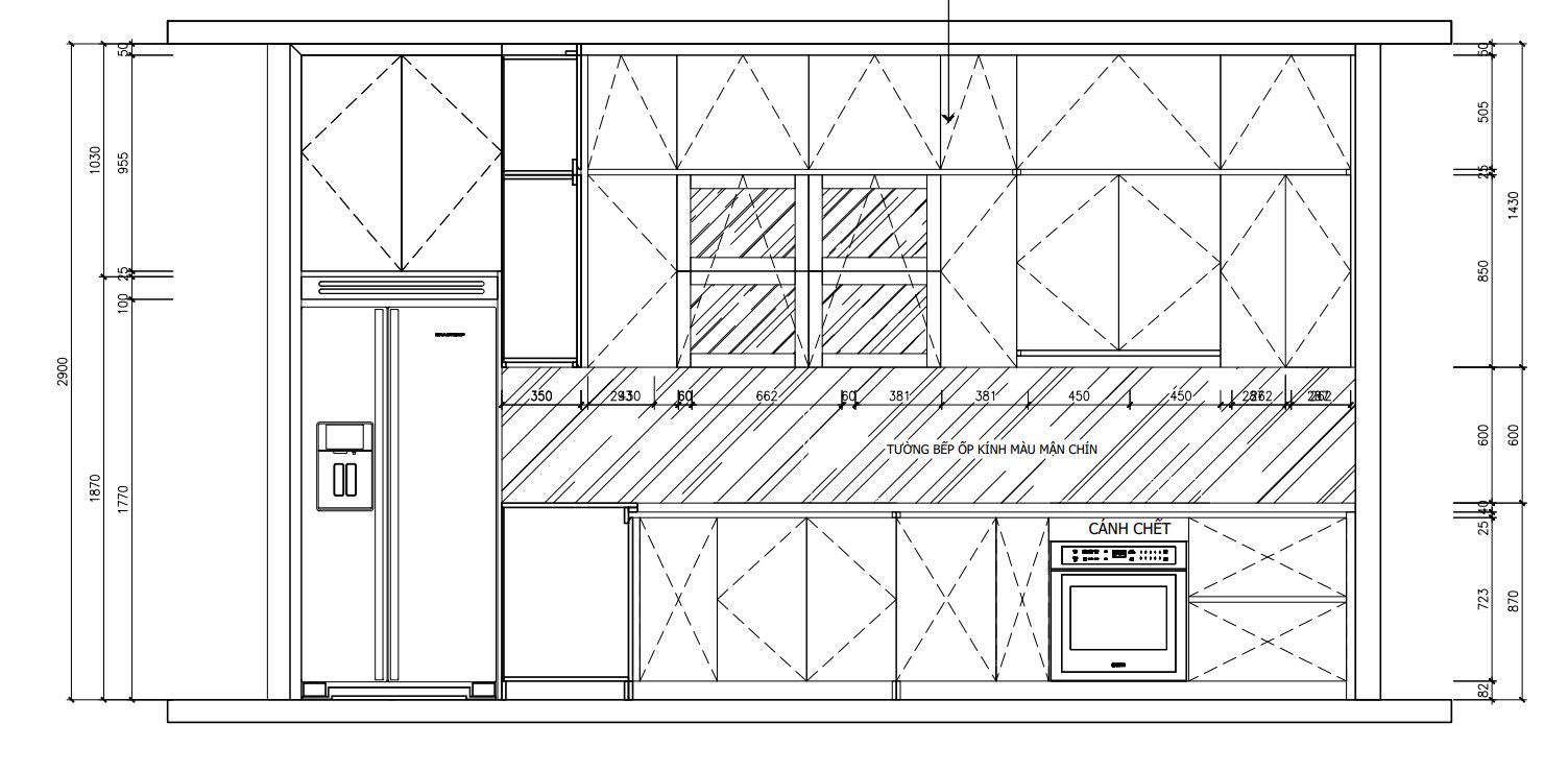 Các thông số về kích thước tủ bếp chữ I bạn có thể tham khảo