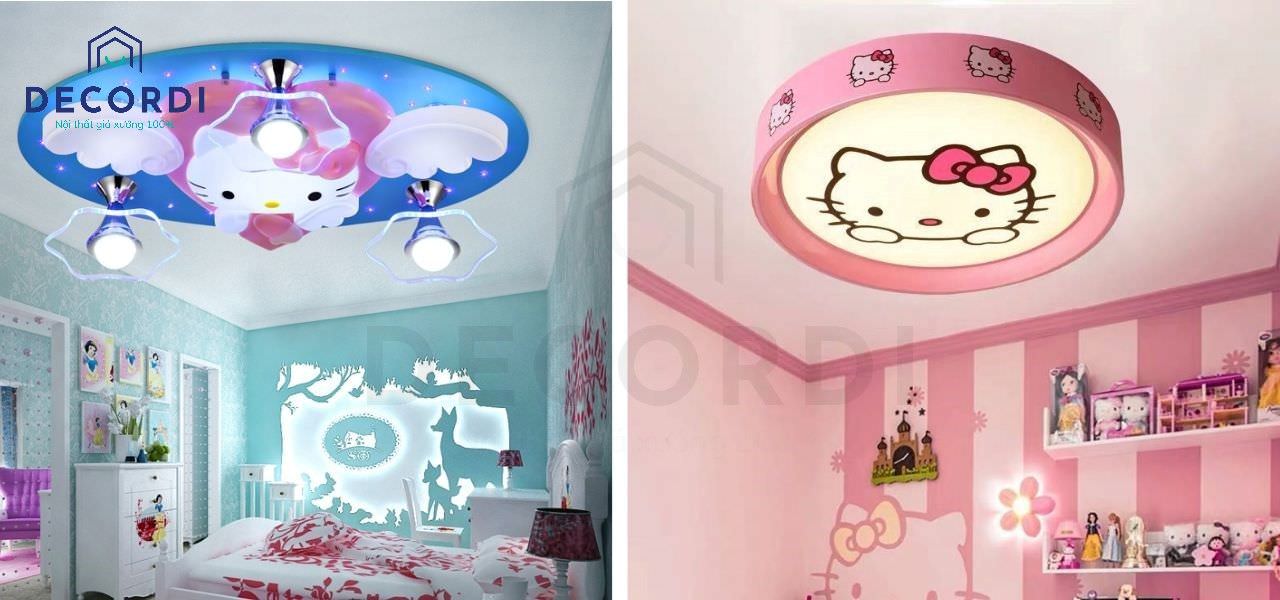 Đèn ốp trần thạch cao trang trí phòng ngủ hello kitty