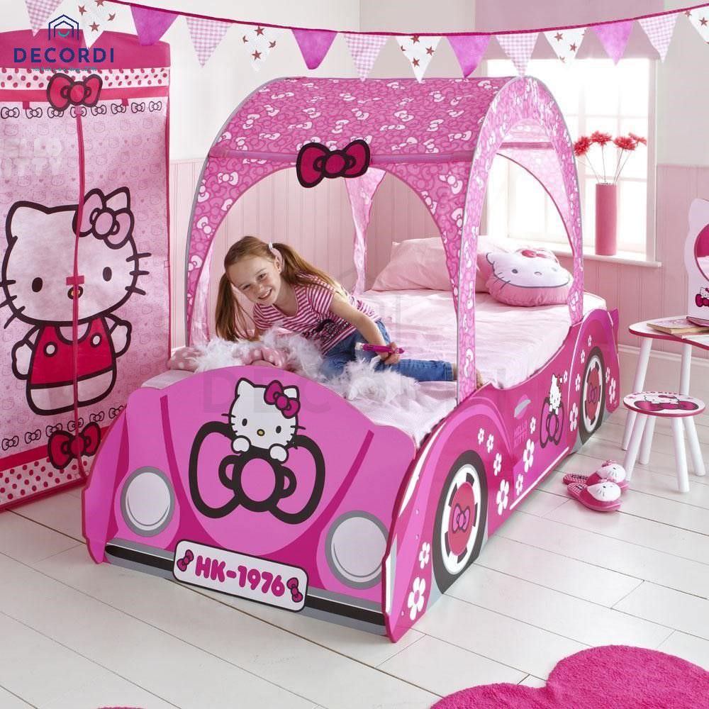 Giường ngủ xe hơi hình dán hello kitty bằng nhựa