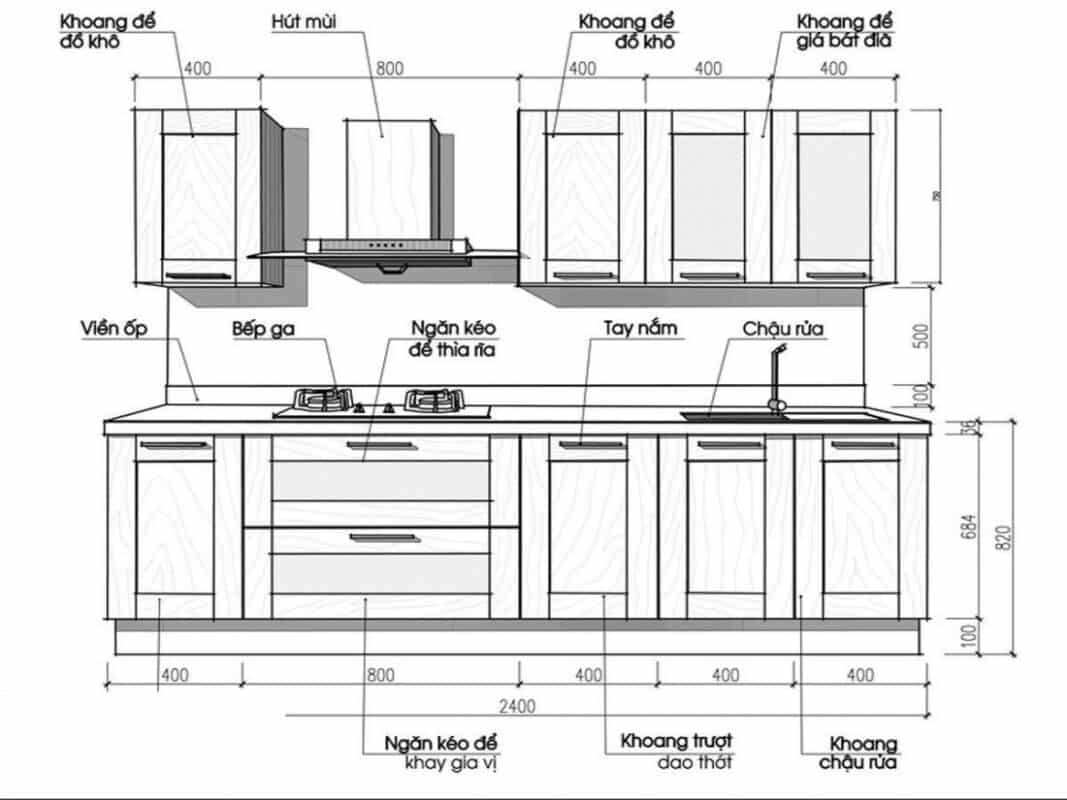 Số đo của các thành phần cấu tạo tủ bếp cũng cần tính toán chính xác