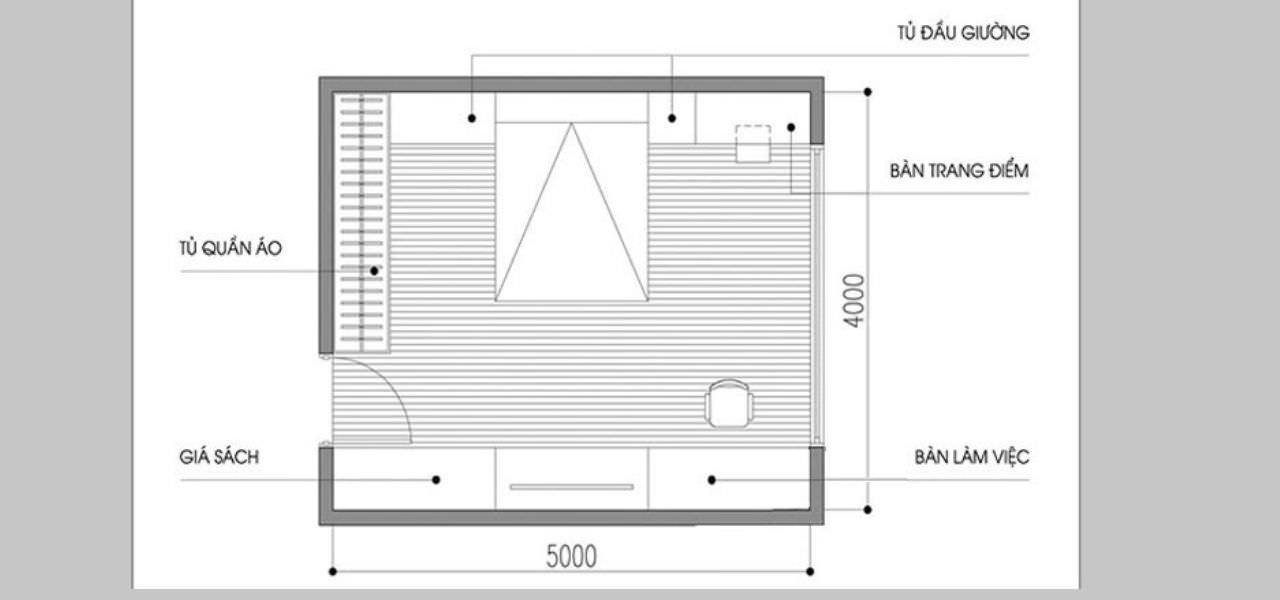 Bố trí nội thất phòng ngủ 20m2