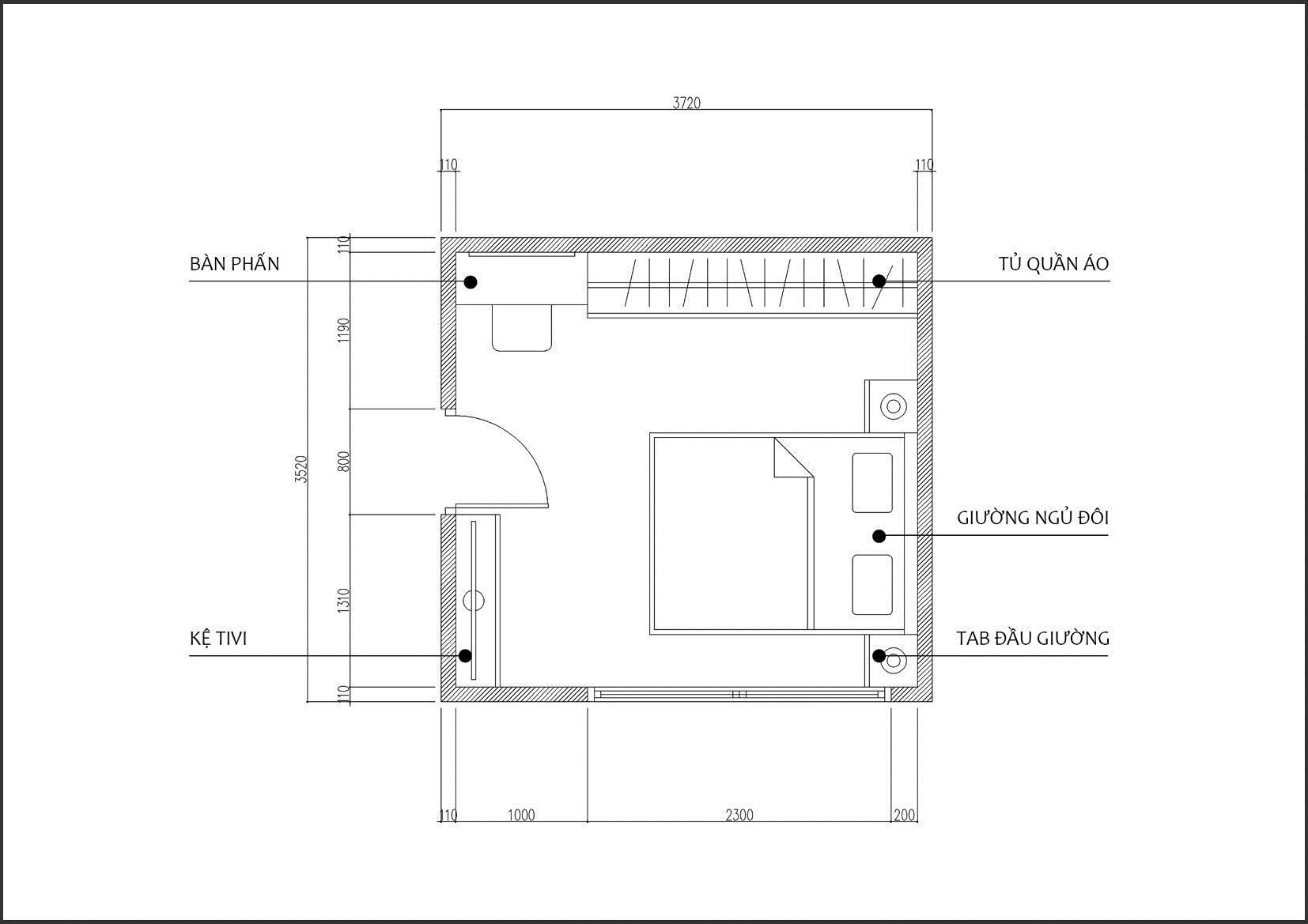 Bố trí mặt bằng phòng ngủ master đơn giản