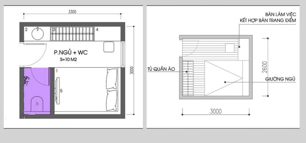 Hai mẫu phòng ngủ 10m2 dành cho các bạn trẻ độc thân hoặc trẻ em