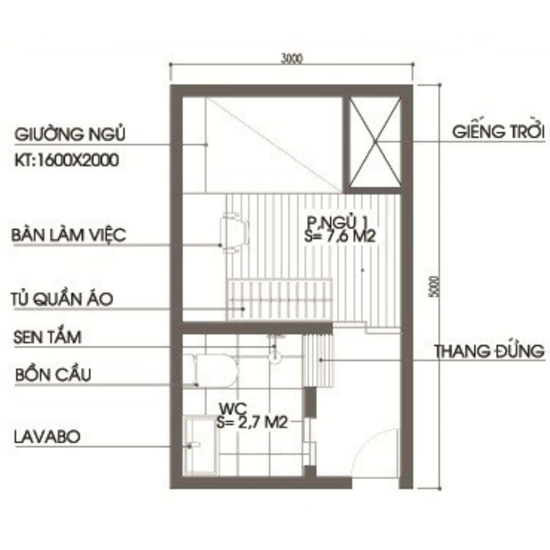 Thiết kế phòng ngủ nhỏ ở tầng trệt cho nhà ống