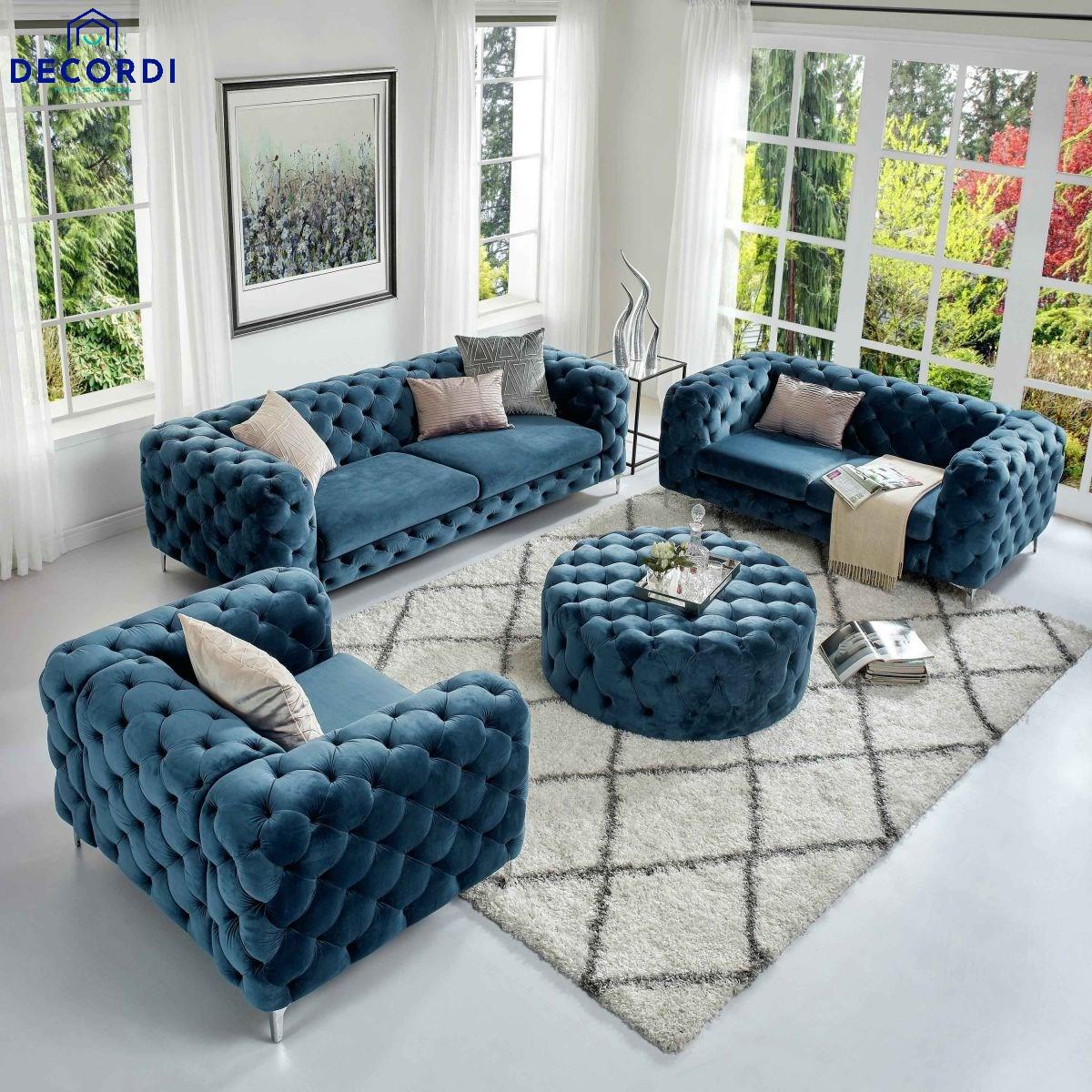 Ghế sofa phòng khách đẹp bọc nhung sang trọng và tinh tế