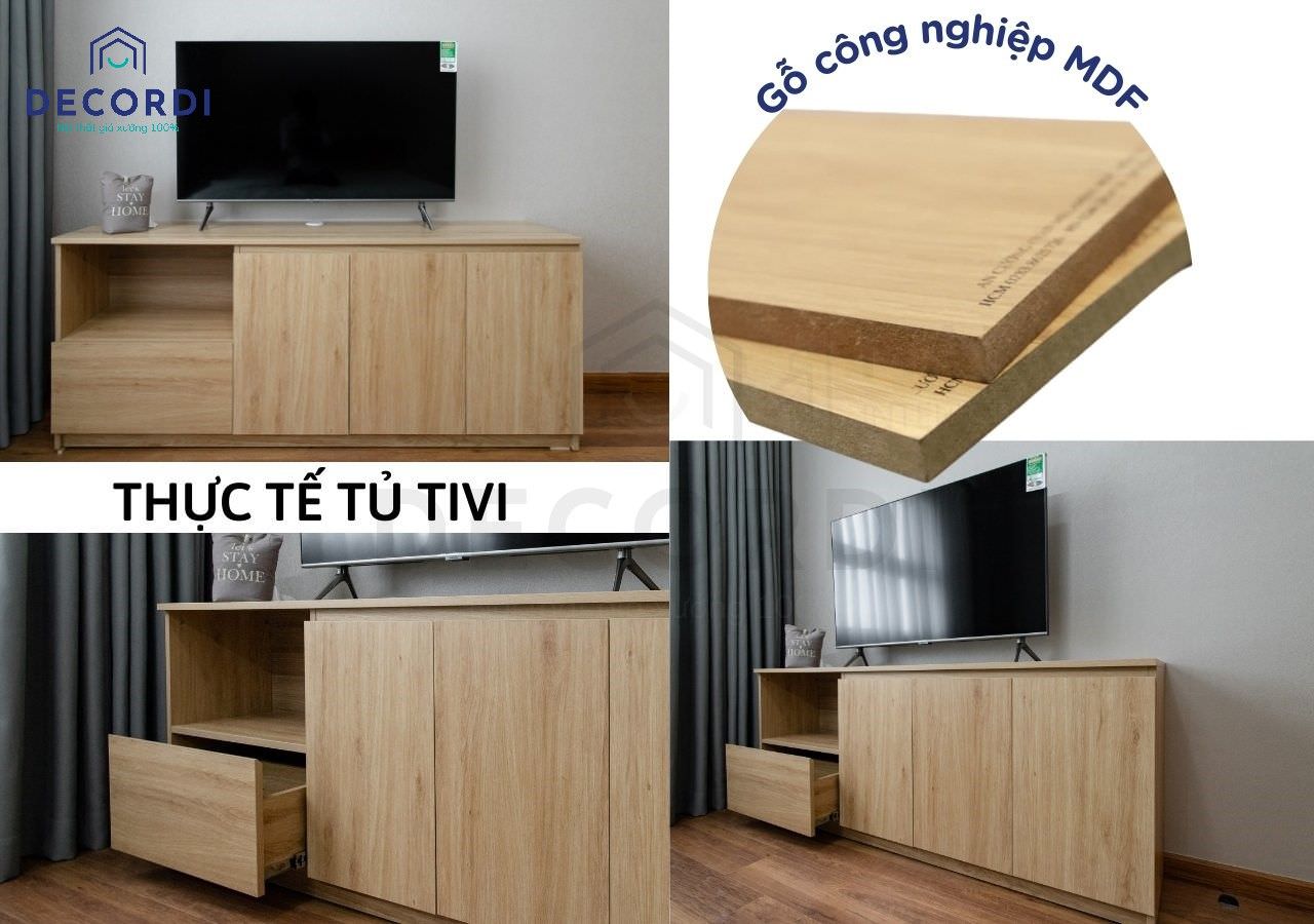 Thi công thực tế mẫu kệ tivi gỗ công nghiệp tại Decordi