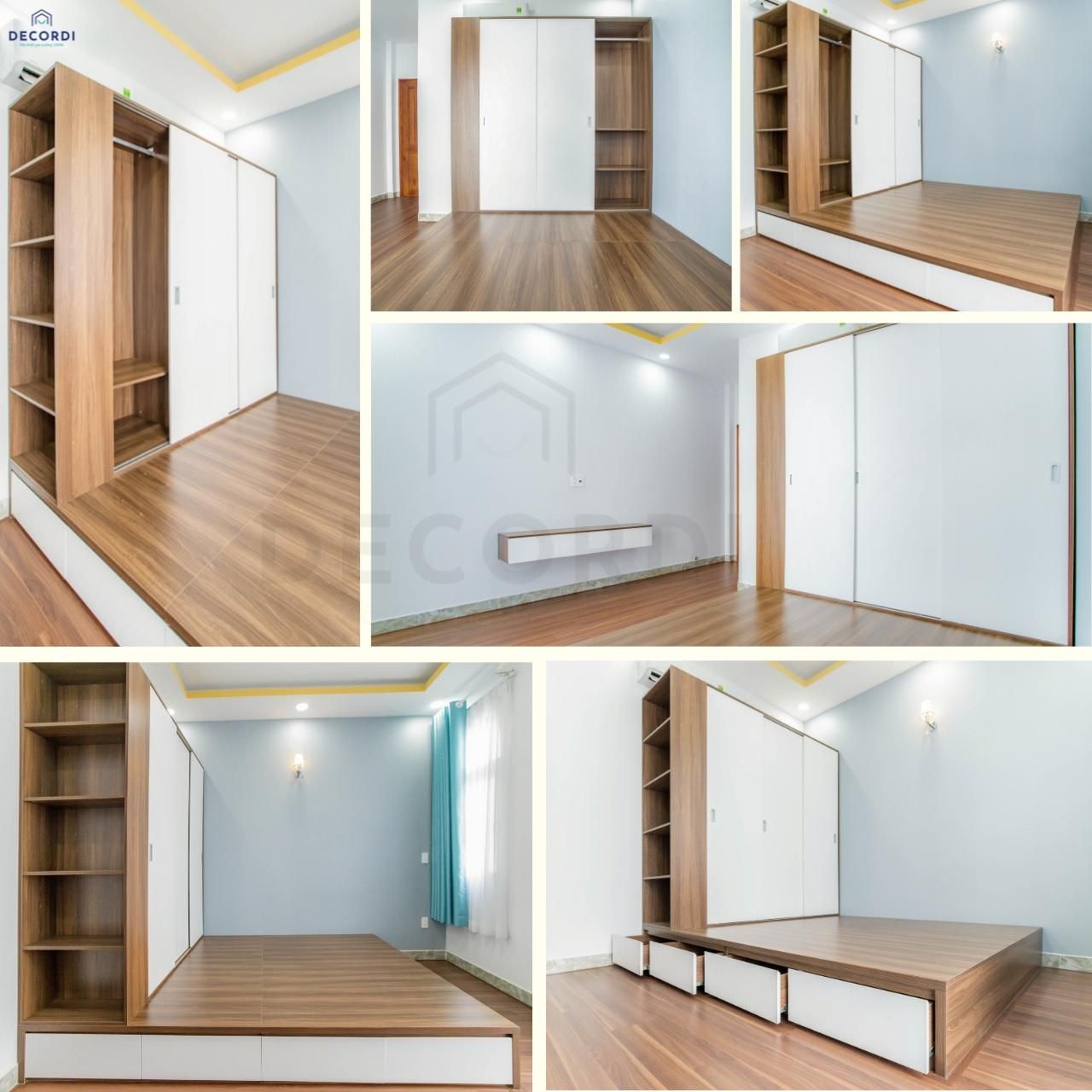 Cận cảnh chất liệu giường ngủ bục gỗ MDF phủ Melamine