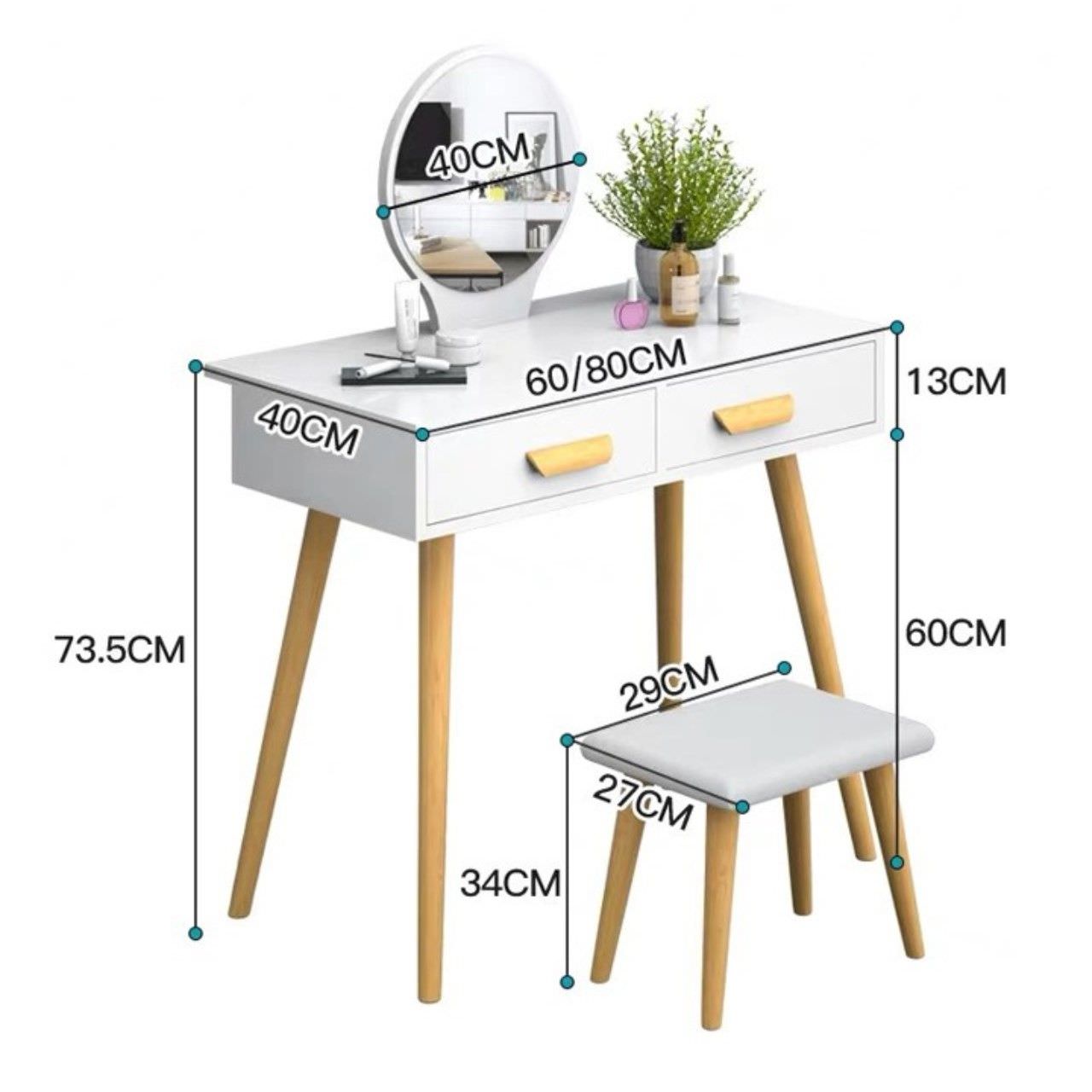 Kích thước bàn trang điểm mini