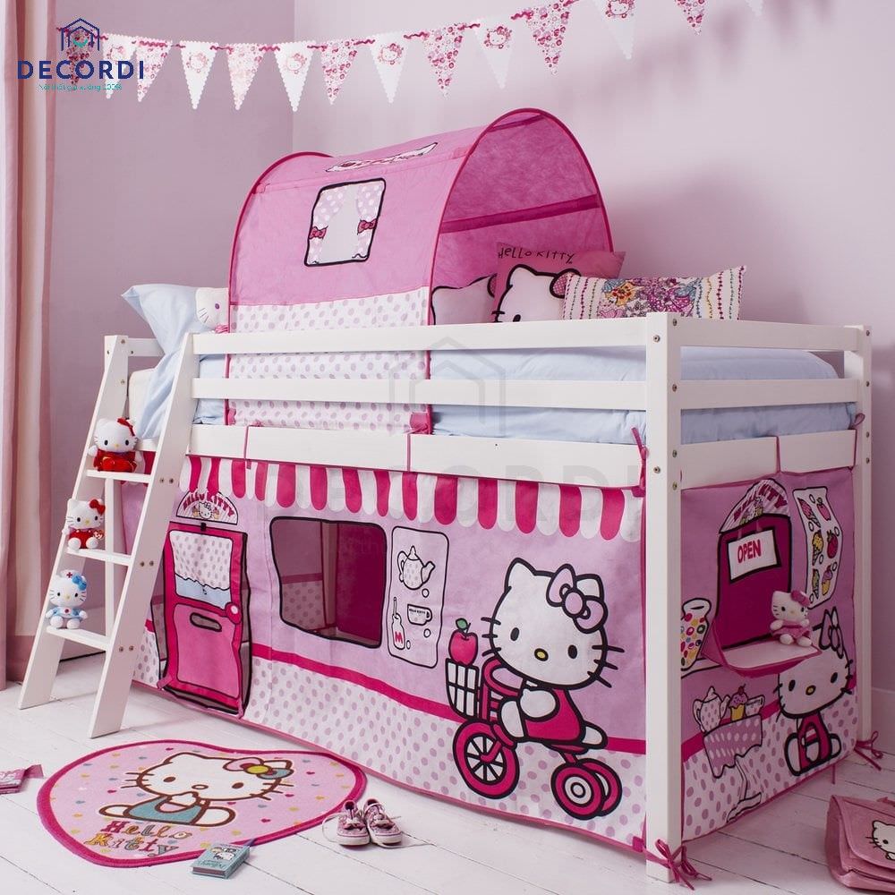 Thiết kế giường tầng hello kitty cho 2 bé gái