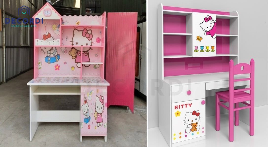 Bàn học đặt trong phòng ngủ hình hello kitty cho bé